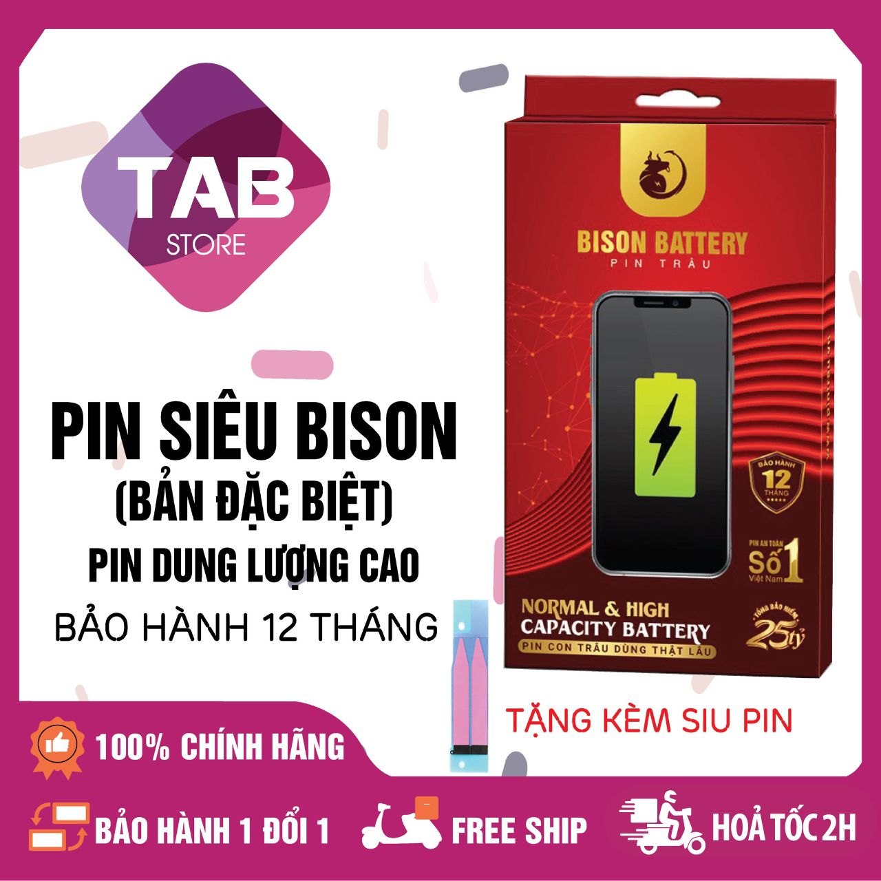Pin Siêu Bison (Bản Đặc Biệt) - Pin IPhone Dung Lượng Cao - Bảo Hành 12 Tháng