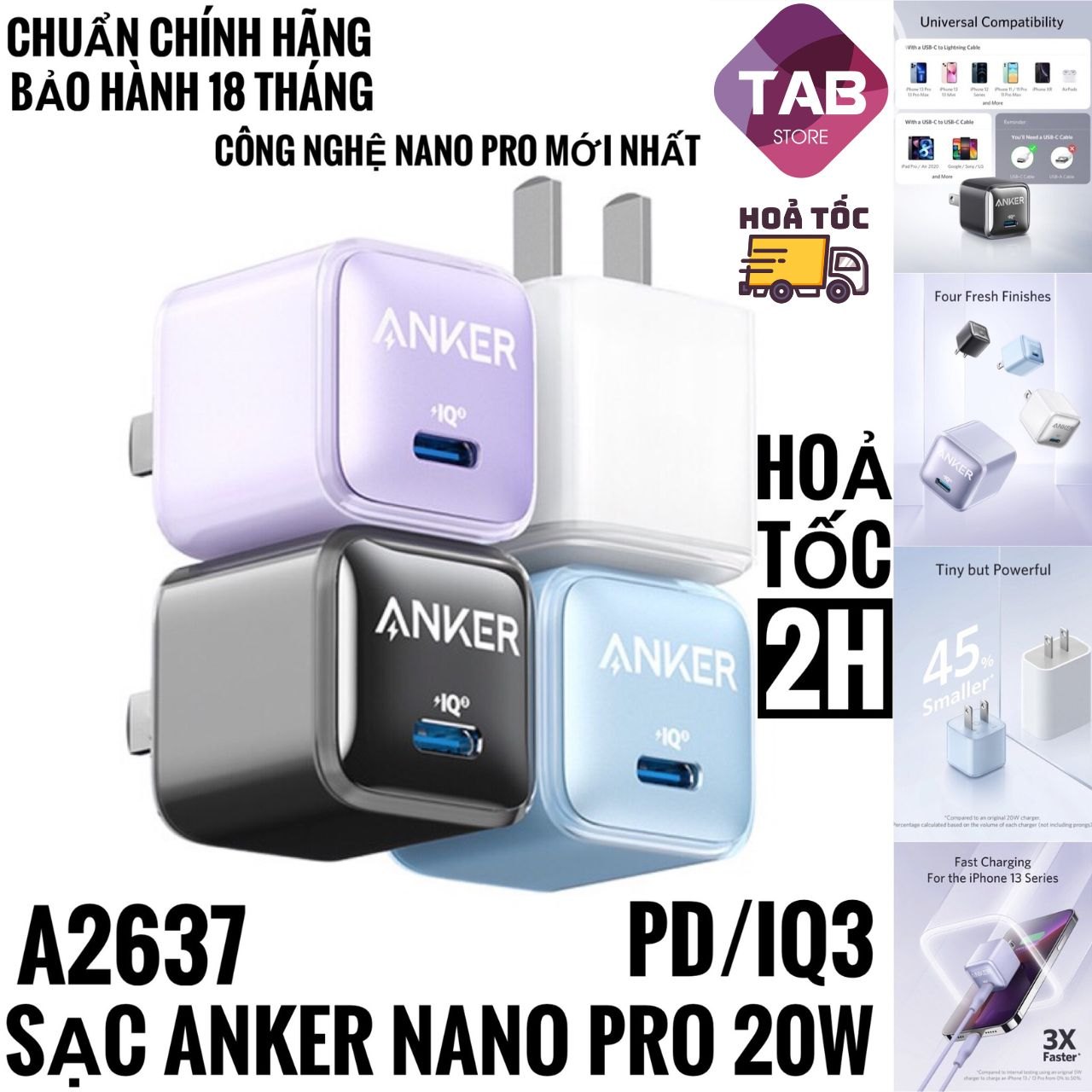Sạc Anker 511 NANO Pro 20w PD/IQ 3.0 - A2637 (Bảo Hành 18T)