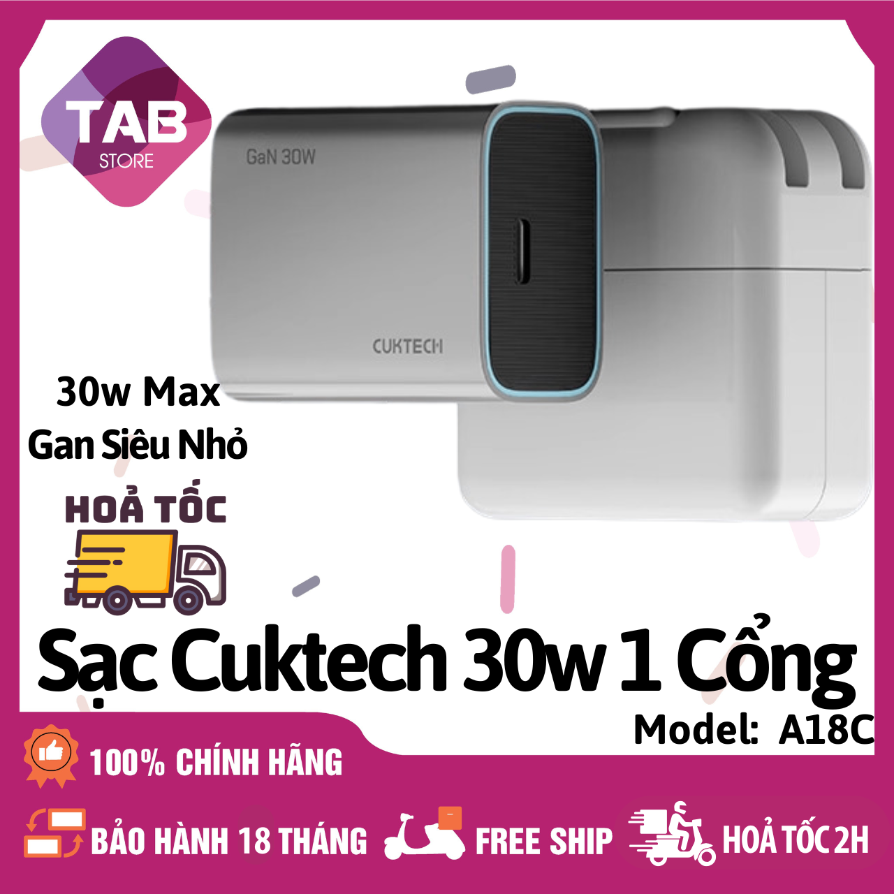 Sạc Nhanh Cuktech 30w 1 Cổng A18C - Bảo Hành 18 tháng
