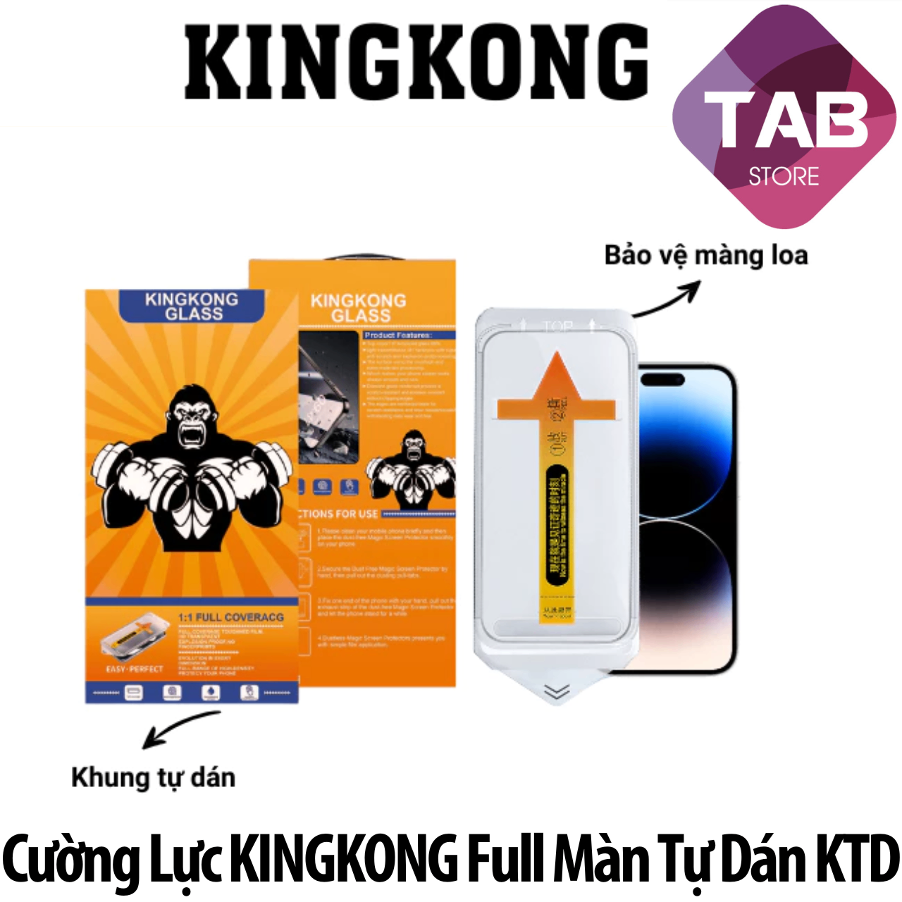 Cường Lực KingKong Full Màn Kèm Khung Tự Dán KTD - Chính Hãng - Trong Suốt