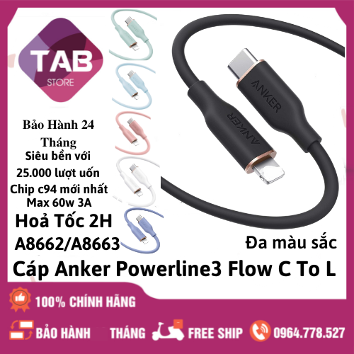 Cáp Anker PowerLine 3 FLOW C To L (A8662/A8663) - Bảo Hành 18T