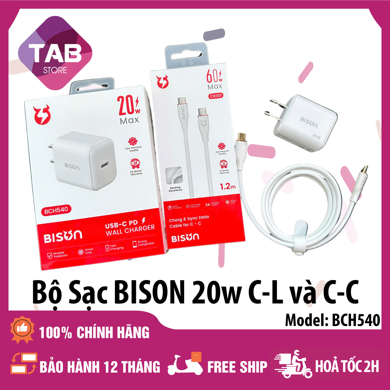 Củ Sạc Nhanh Bison 20w PD/QC3.0 Chính Hãng - (Bảo Hành 12T)