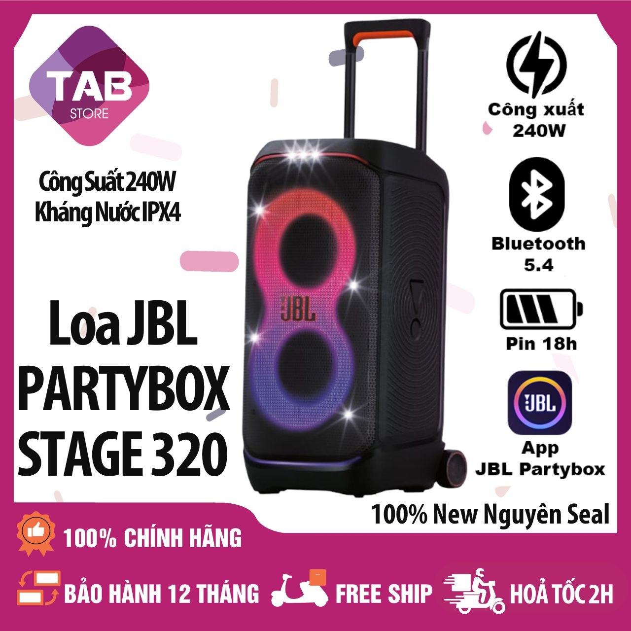 Loa JBL Partybox Stage 320 240w Chính Hãng - Bảo Hành 12 Tháng - Màu Đen