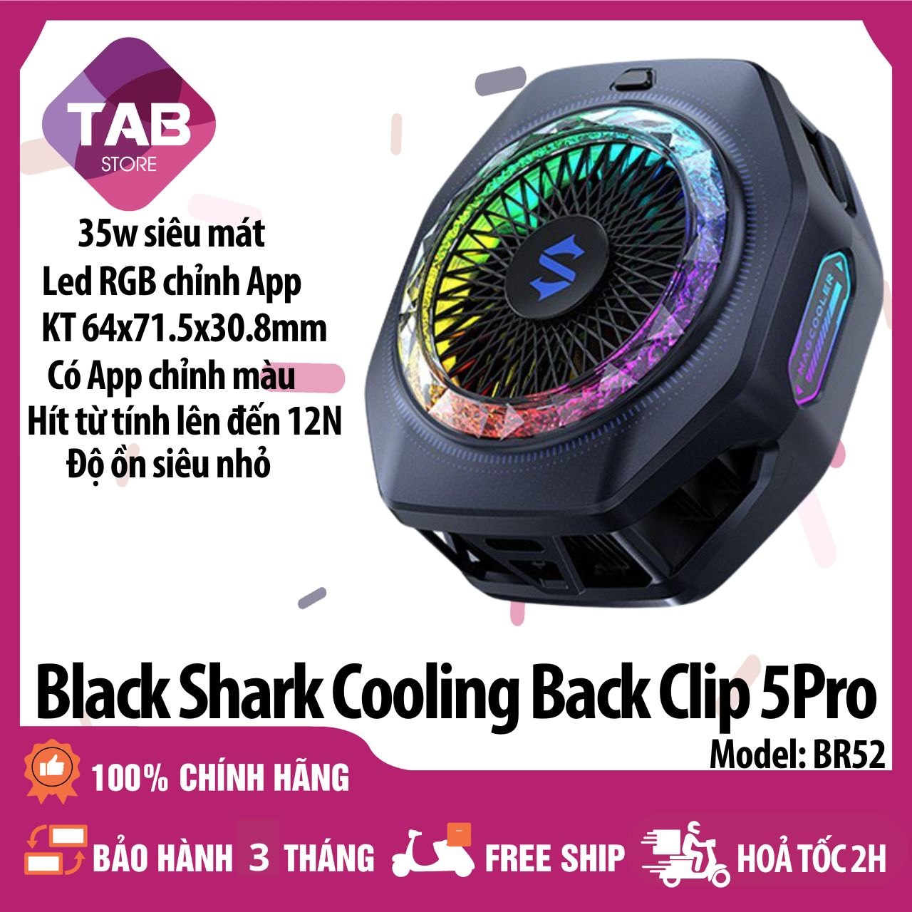 Quạt Tản Nhiệt Sò Lạnh Black Shark Cooling Back Clip 5 Pro 35W Làm Mát Từ Tính  BR52 - Chính Hãng