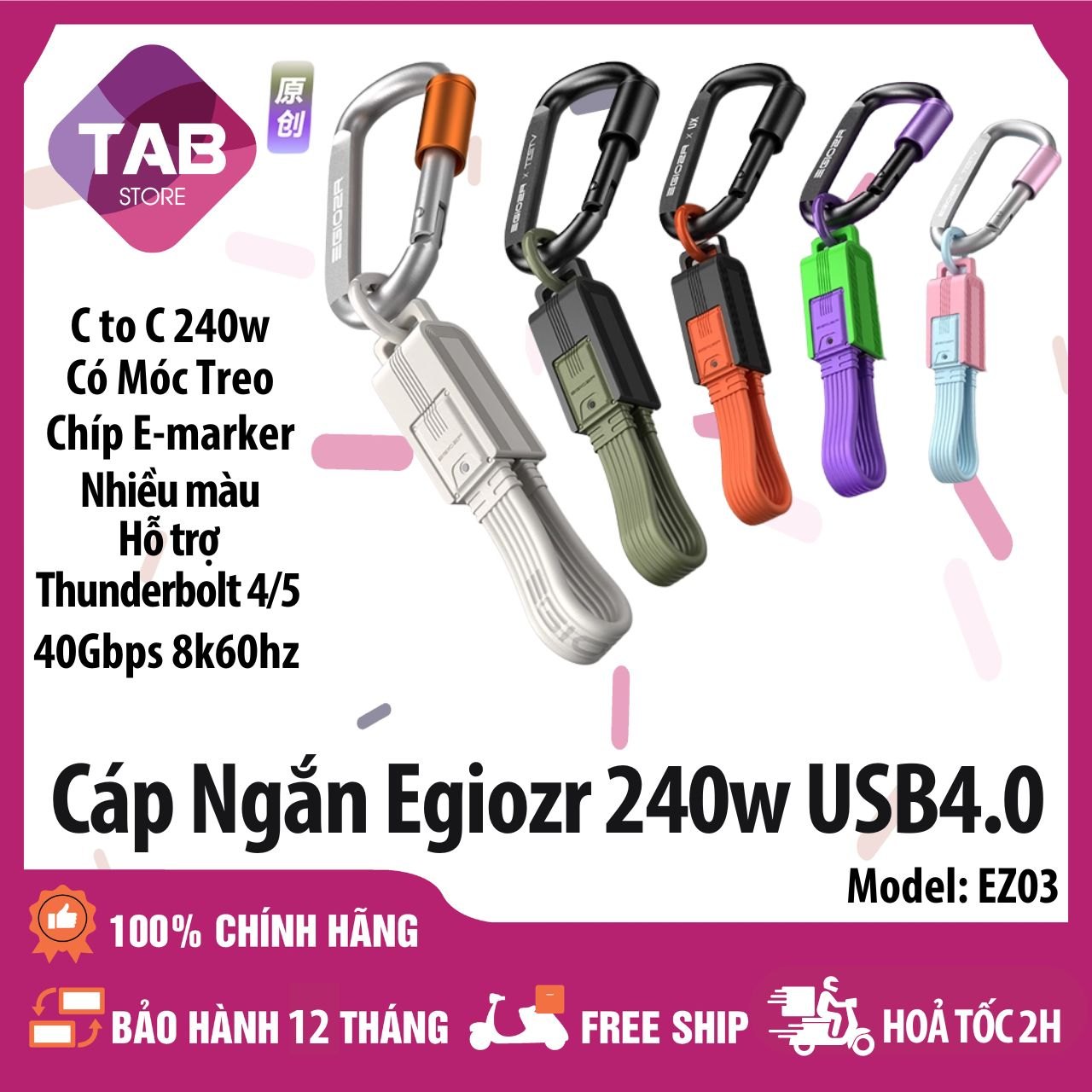 Cáp Ngắn Egiozr 240w USB4.0 40Gbps 8k60hz USB-FI eMarker Hỗ Trợ Thunderbolt 4/5 EZ03 - Bảo Hành 12 Tháng