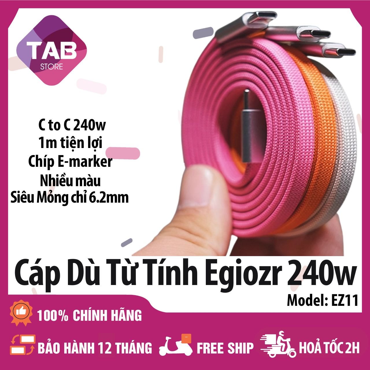 Cáp Dù Hít Từ Tính Egiozr C To C 240w EZ11 Chíp eMarker - Bảo Hành 12 Tháng