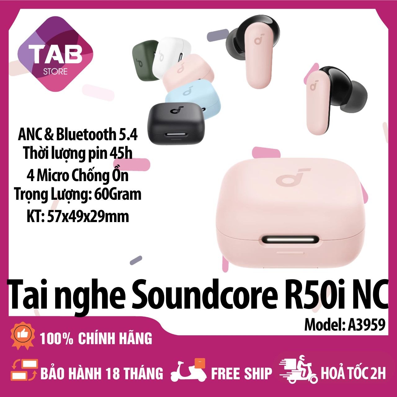 Tai Nghe Anker Soundcore R50I NC Chống ồn ANC Bluetooth 5.4 A3959 - Bảo Hành 18 Tháng