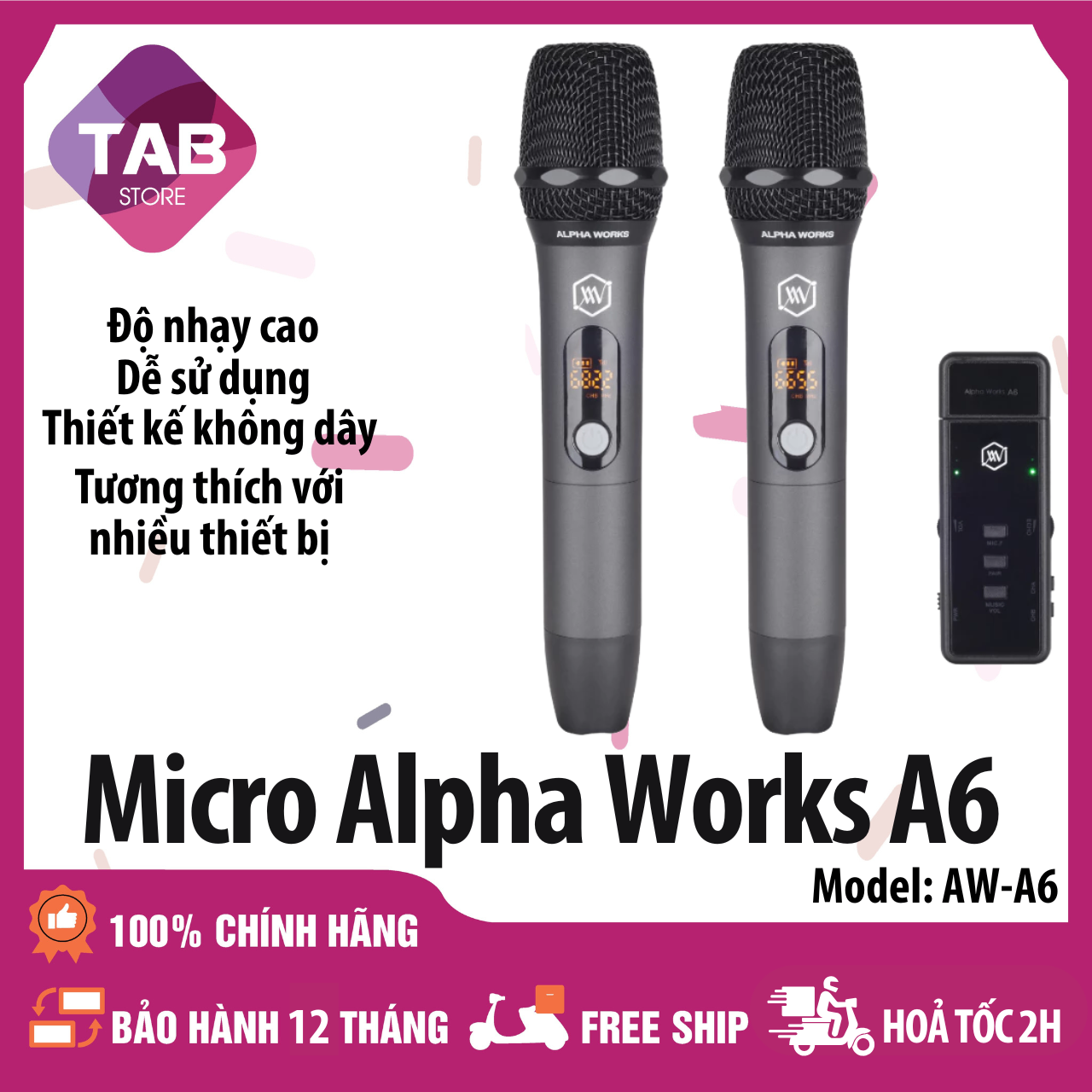 Micro Không Dây ALPHA WORKS A6 AW-A6 - Chính Hãng PGI - Bảo Hành 12 Tháng - A6