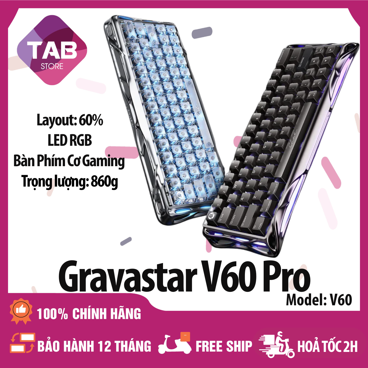 Bàn Phím Cơ GravaStar Mercury V60 Pro LED RGB, Swith UFO Chính Hãng - Bảo Hành 12 Tháng