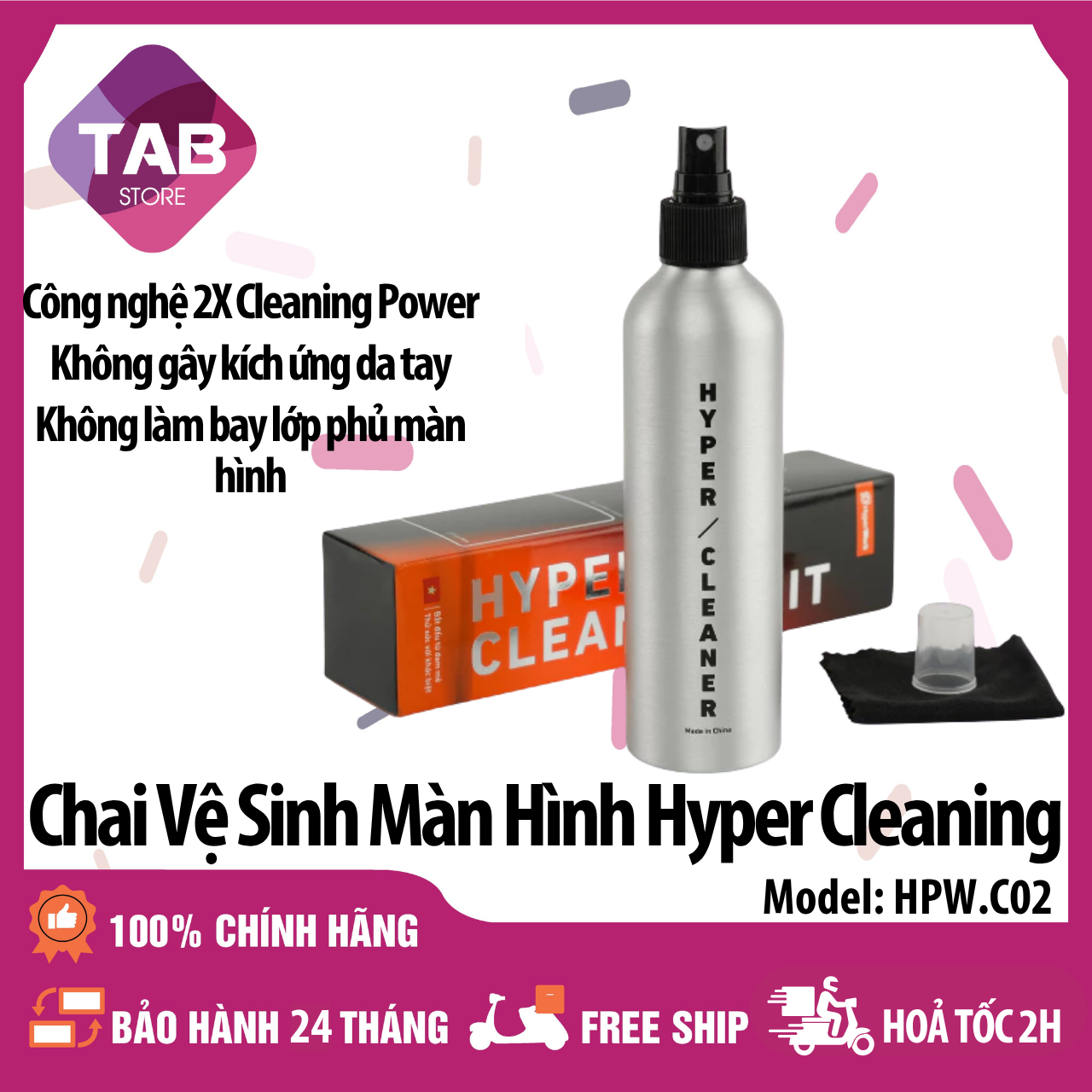 Chai Vệ Sinh Màn Hình Hyper Cleaning HyperWork C02 Vệ Sinh Màn Hình PC, LapTop, Điện Thoại