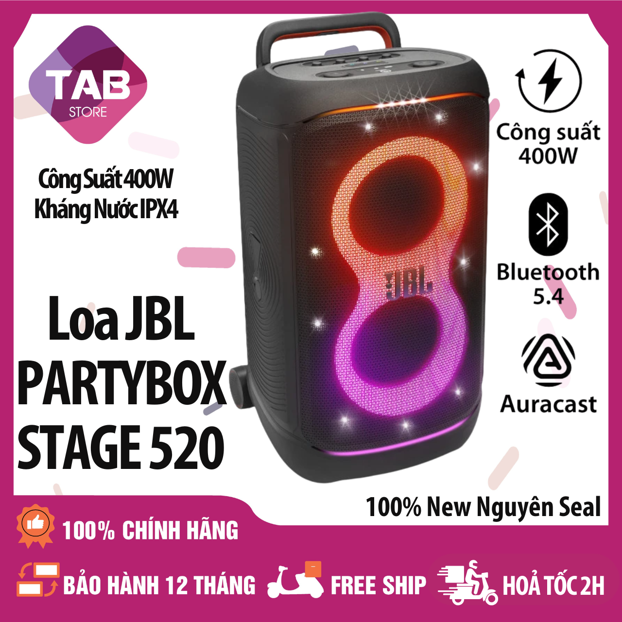 Loa JBL Partybox 520 400w Chính Hãng - Bảo Hành 12 Tháng