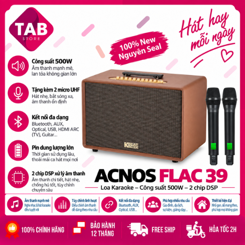 Loa Karaoke ACNOS FLAC 39 500W, 2 Chip DSP, Bass 25cm, 2 Micro UHF - Bảo Hành 12 Tháng