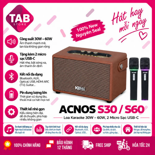 Loa Karaoke ACNOS S30 / S60, 30W–60W, 2 Micro Sạc USB-C Chính Hãng SONCAMEDIA - Bảo Hành 12 Tháng