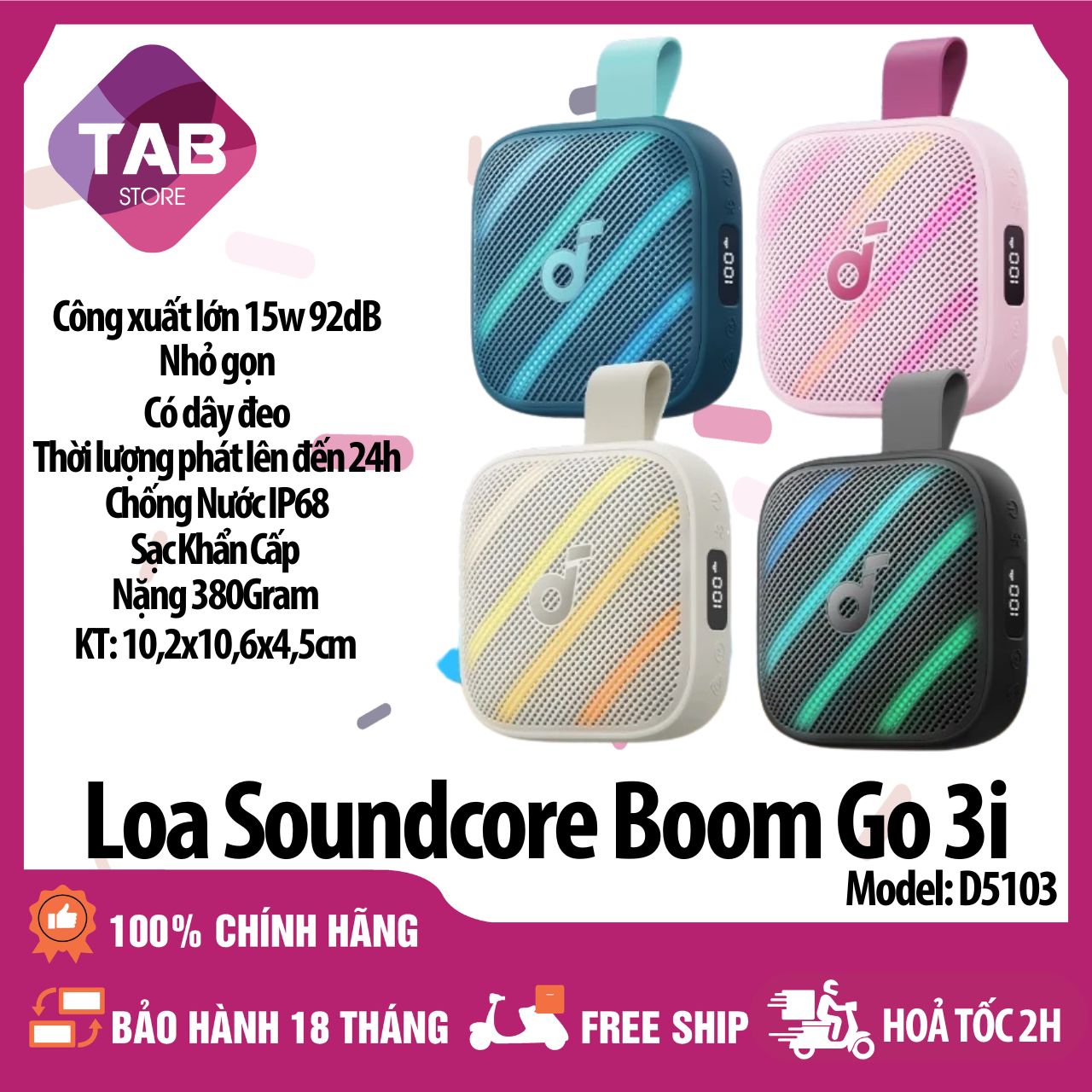 Loa Soundcore Boom Go 3i Công Suất 15W Chống Nước IPX68 D5103 - Bảo Hành 18 Tháng