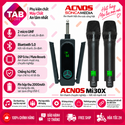 Micro ACNOS Mi30X, Vang Số DSP, Bluetooth 5.0, 2 Mic UHF Chính Hãng - Bảo Hành 12 Tháng - Mi30X