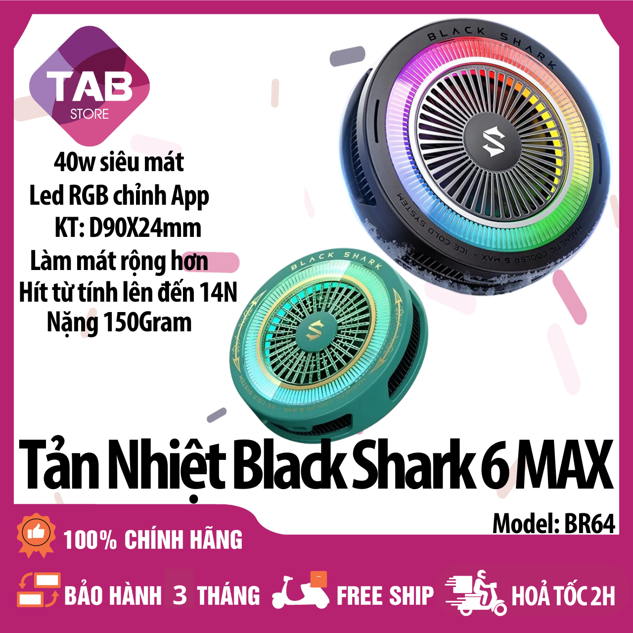 Quạt Tản Nhiệt Sò Lạnh Black Shark 6 MAX 40W Làm Mát Từ Tính, AI, Màn Hình BR64 - Chính Hãng
