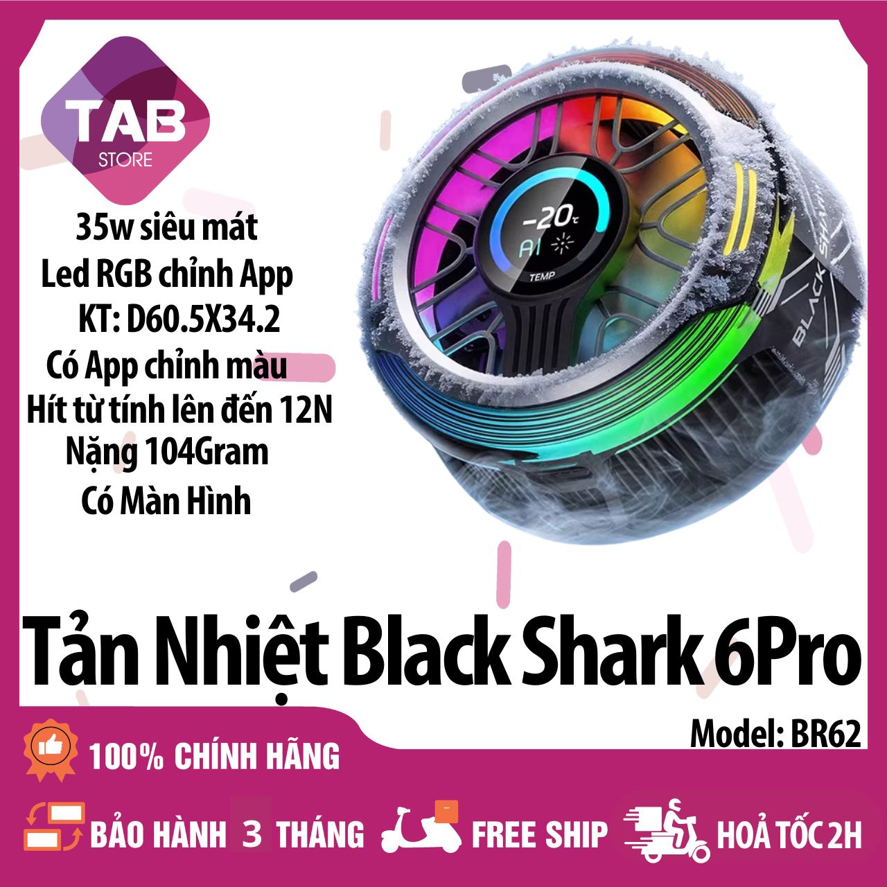 Quạt Tản Nhiệt Sò Lạnh Black Shark 6 Pro 35W Làm Mát Từ Tính, AI, Màn Hình BR62 - Chính Hãng