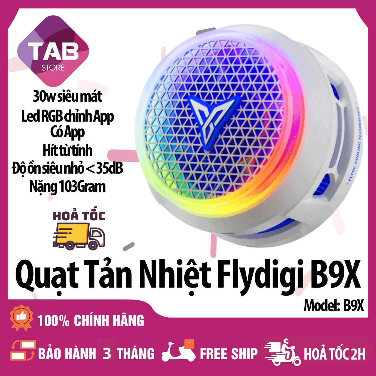 Quạt Tản Nhiệt Sò Lạnh Flydigi B9X 30W Làm Mát Từ Tính - Chính Hãng