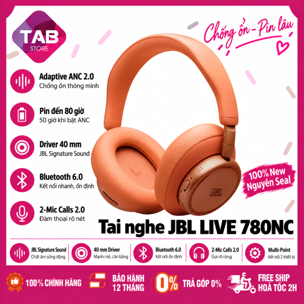 Tai Nghe Bluetooth JBL Live 780NC Chống Ồn Chính Hãng PGI - Bảo Hành 12 Tháng
