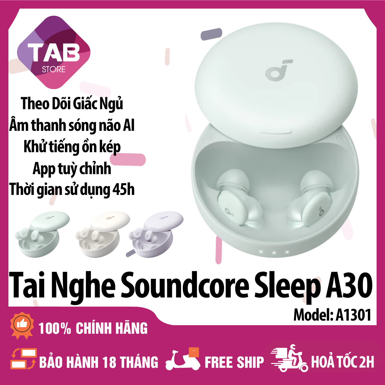 Tai Nghe Soundcore A30 Âm Thanh Sóng Não AI,Thời Lượng Pin 45h D1301 - Bảo Hành 18 Tháng