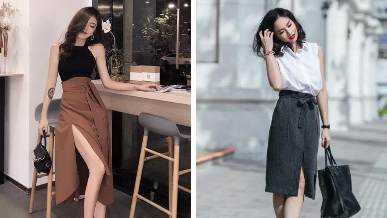 phối đồ với chân váy xòe dài