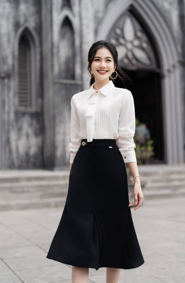 phối đồ với chân váy xòe dài