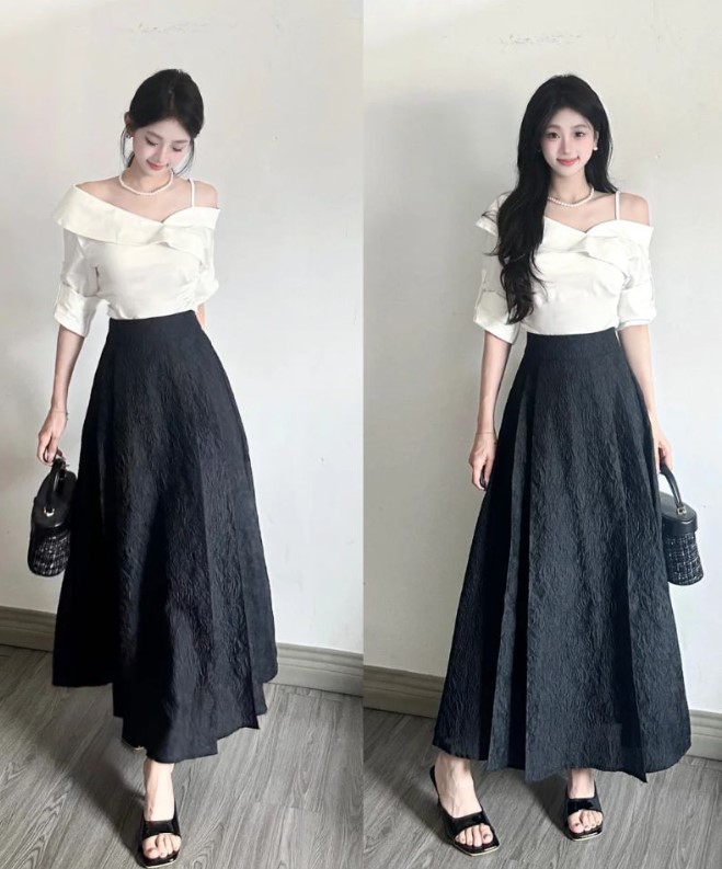 phối đồ với chân váy xòe dài