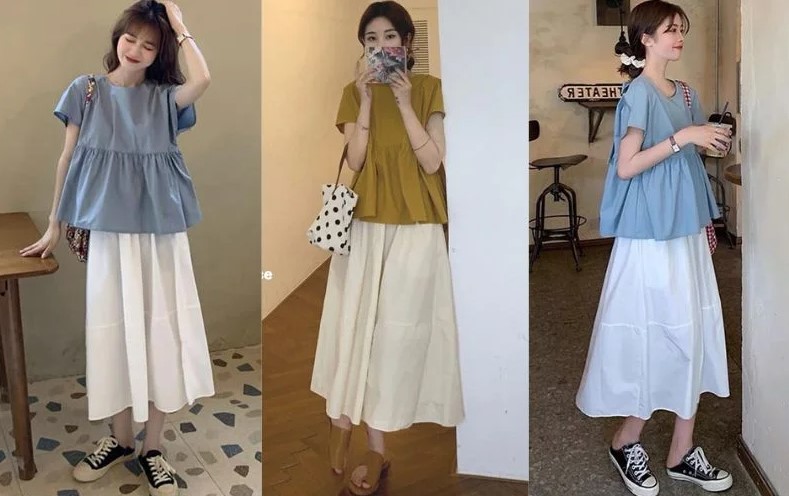 phối đồ với chân váy xòe dài