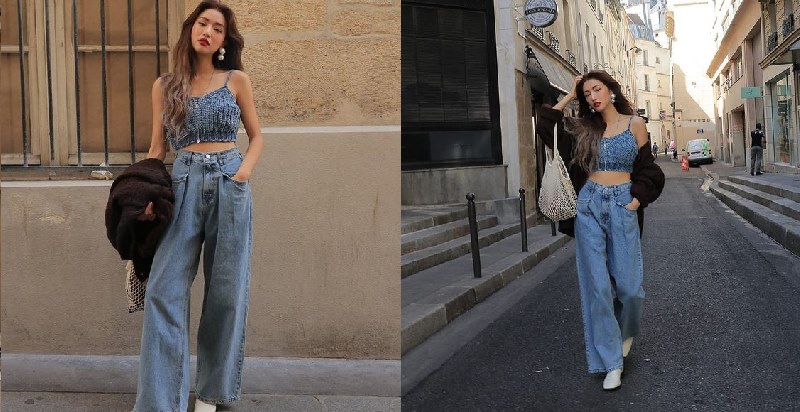 phối đồ với quần jean ống rộng