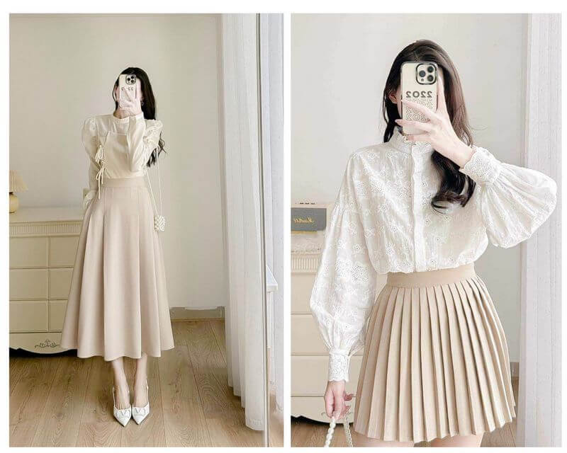 30+ Cách phối đồ với chân váy xếp ly dài phong cách thời trang