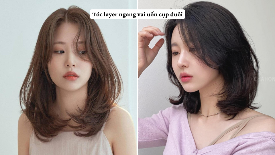 Tóc layer ngang vai uốn cụp đuôi