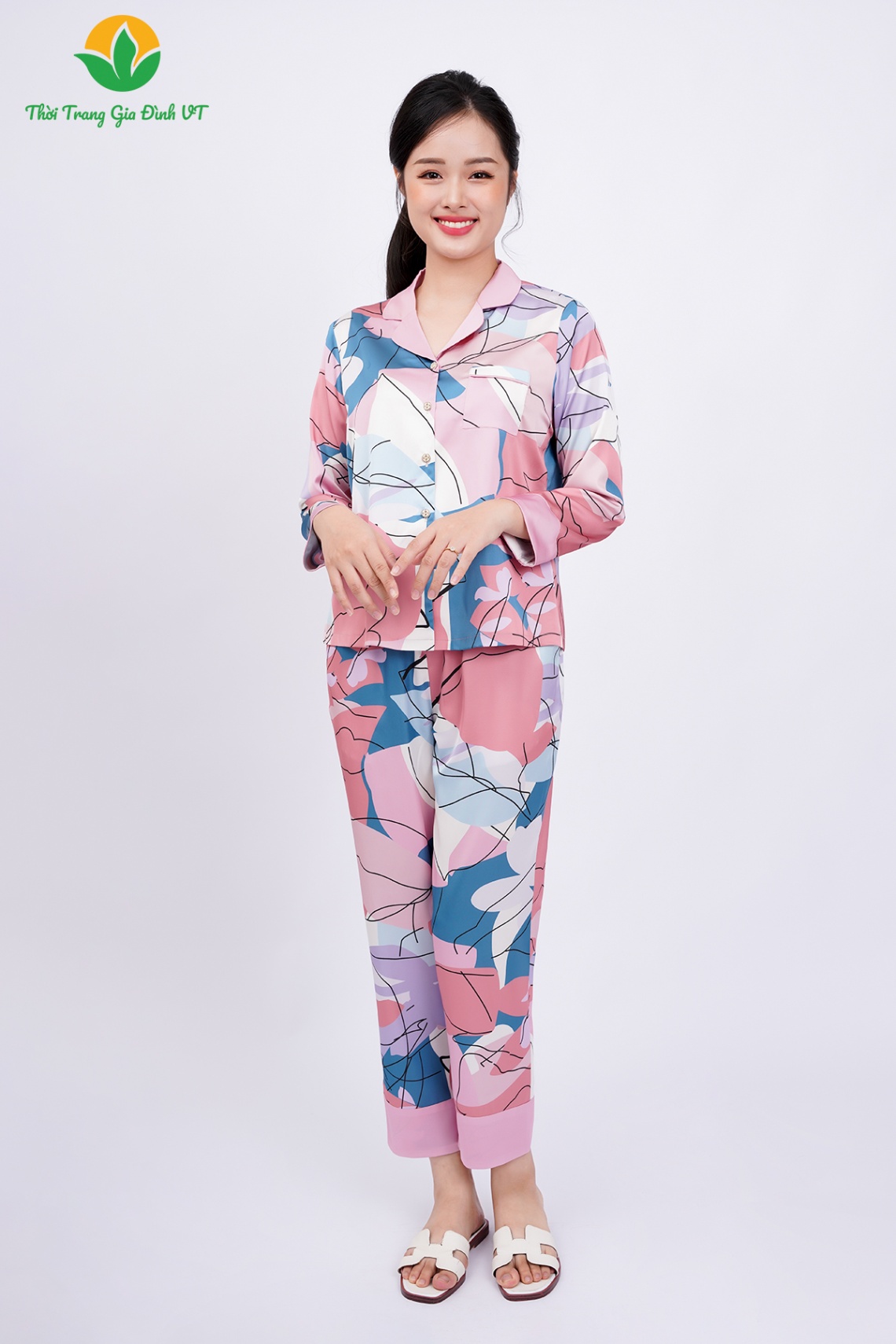 B50.2320.Bộ W QDADT LH pijama đáp gấu - M - Hồng nhạt