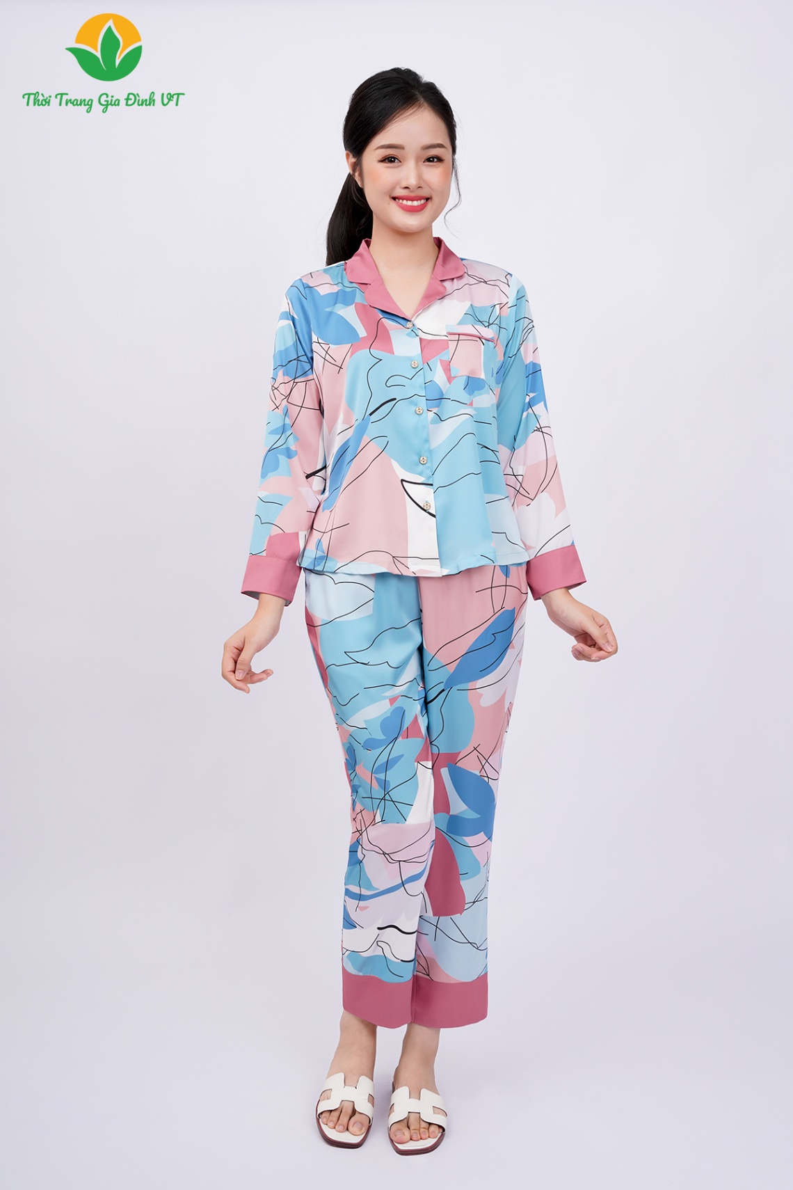 B50.2320.Bộ W QDADT LH pijama đáp gấu - M - Hồng đậm