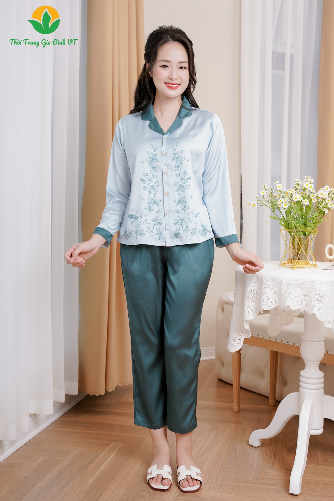 B50.2308.Bộ W QDADT LP pijama - M - Xanh