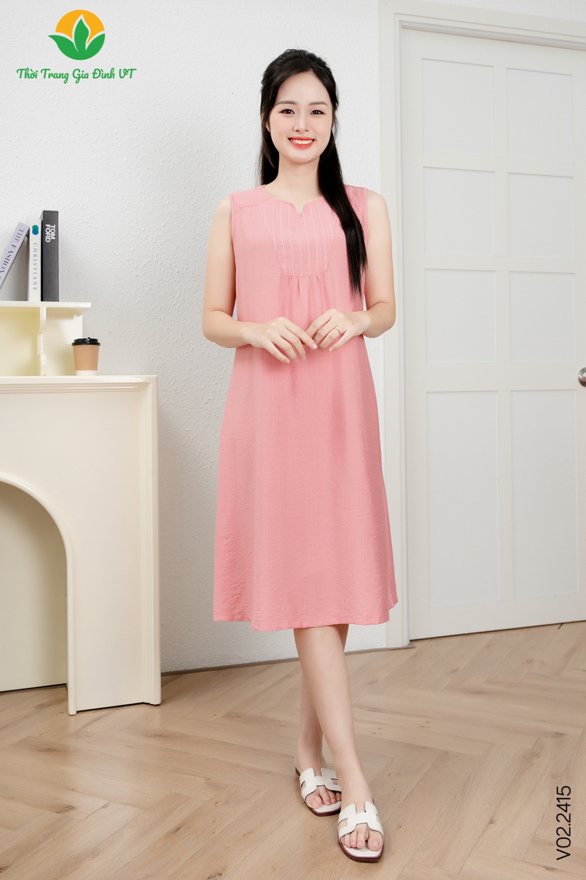 V02.2415.Váy W SN Linen màu li ngực - M - Hồng