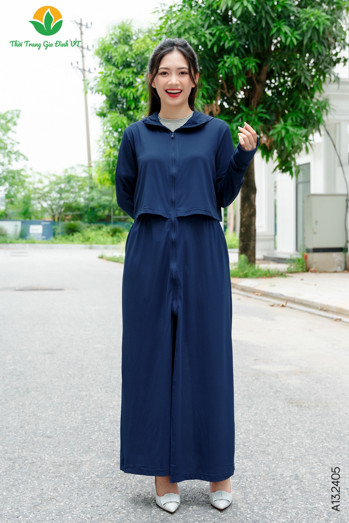 A13.2405.Áo chống nắng W DK dáng dài - M - Navy