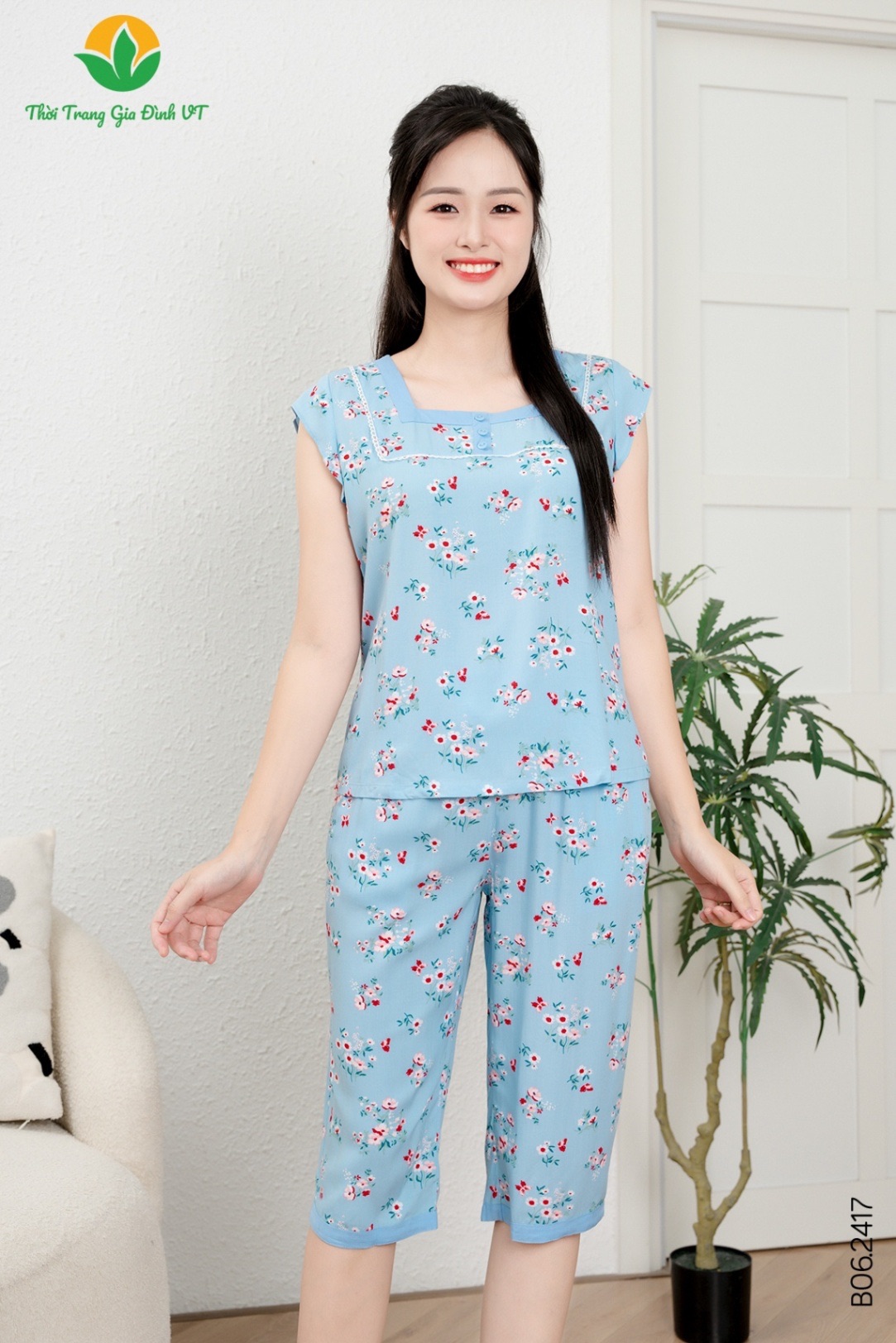B06.2417.Bộ W QLACT RH cổ vuông phối - L - Xanh biển