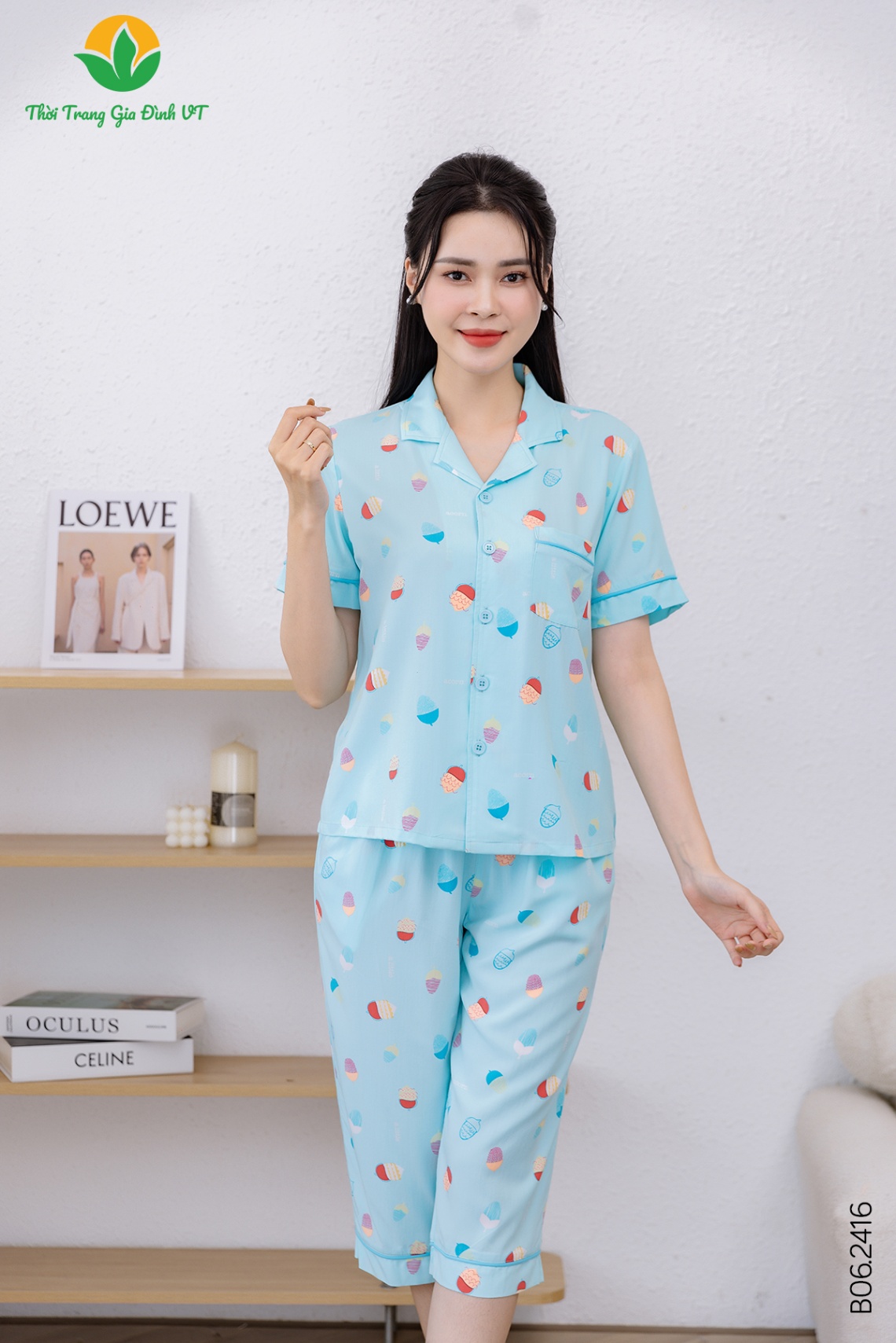 B06.2416.Bộ W QLACT RH pijama - S - Xanh