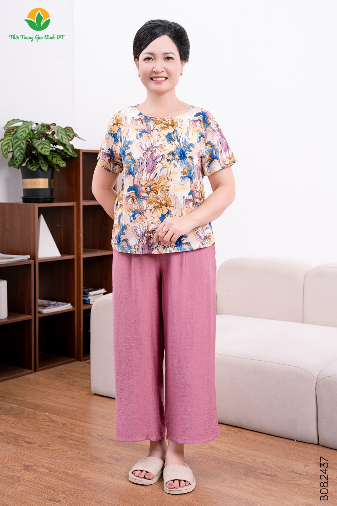 B08.2437.Bộ W QDACT RP quần linen - M - Tím