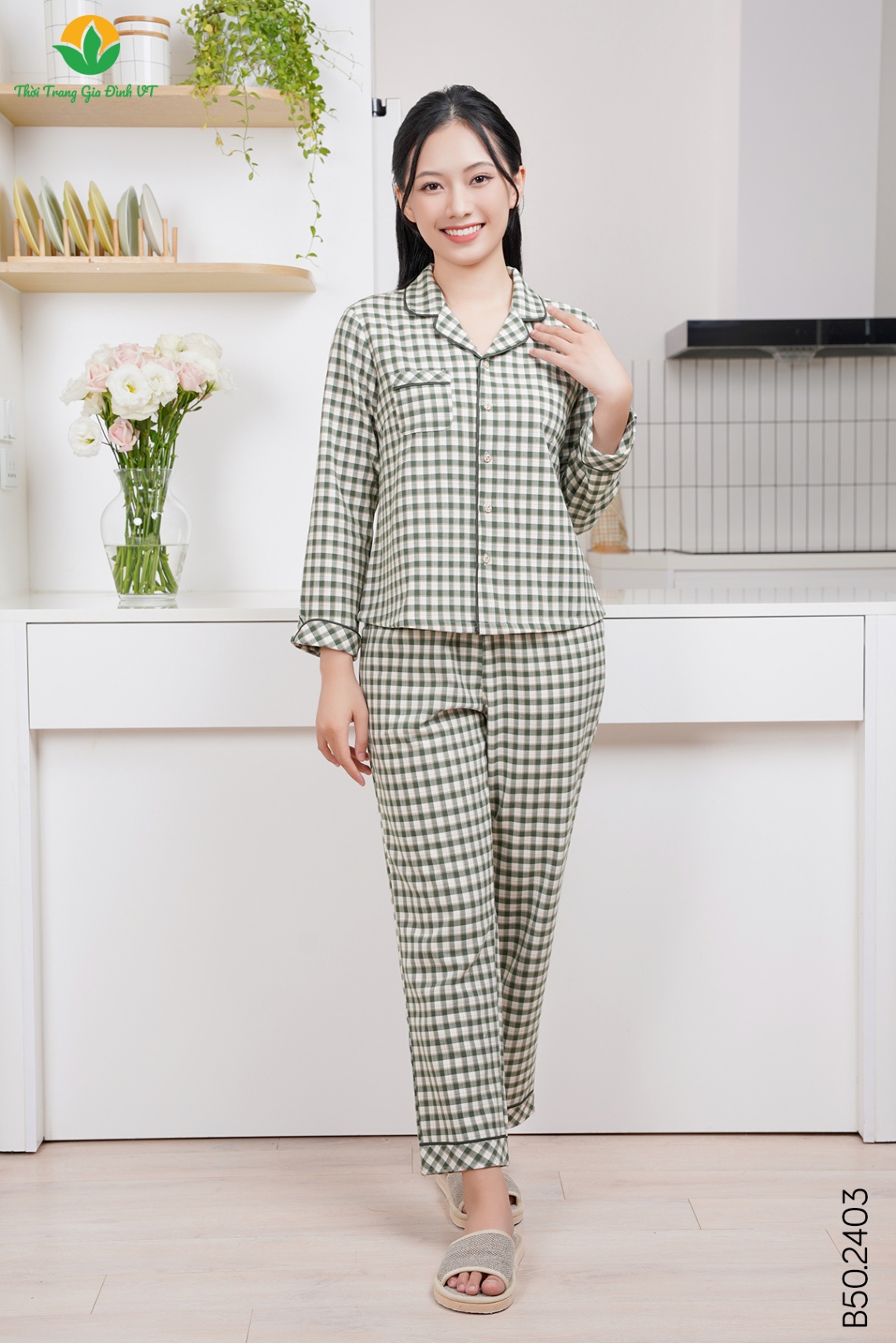 B50.2403.Bộ W QDADT Kẻ pijama - M - Xanh