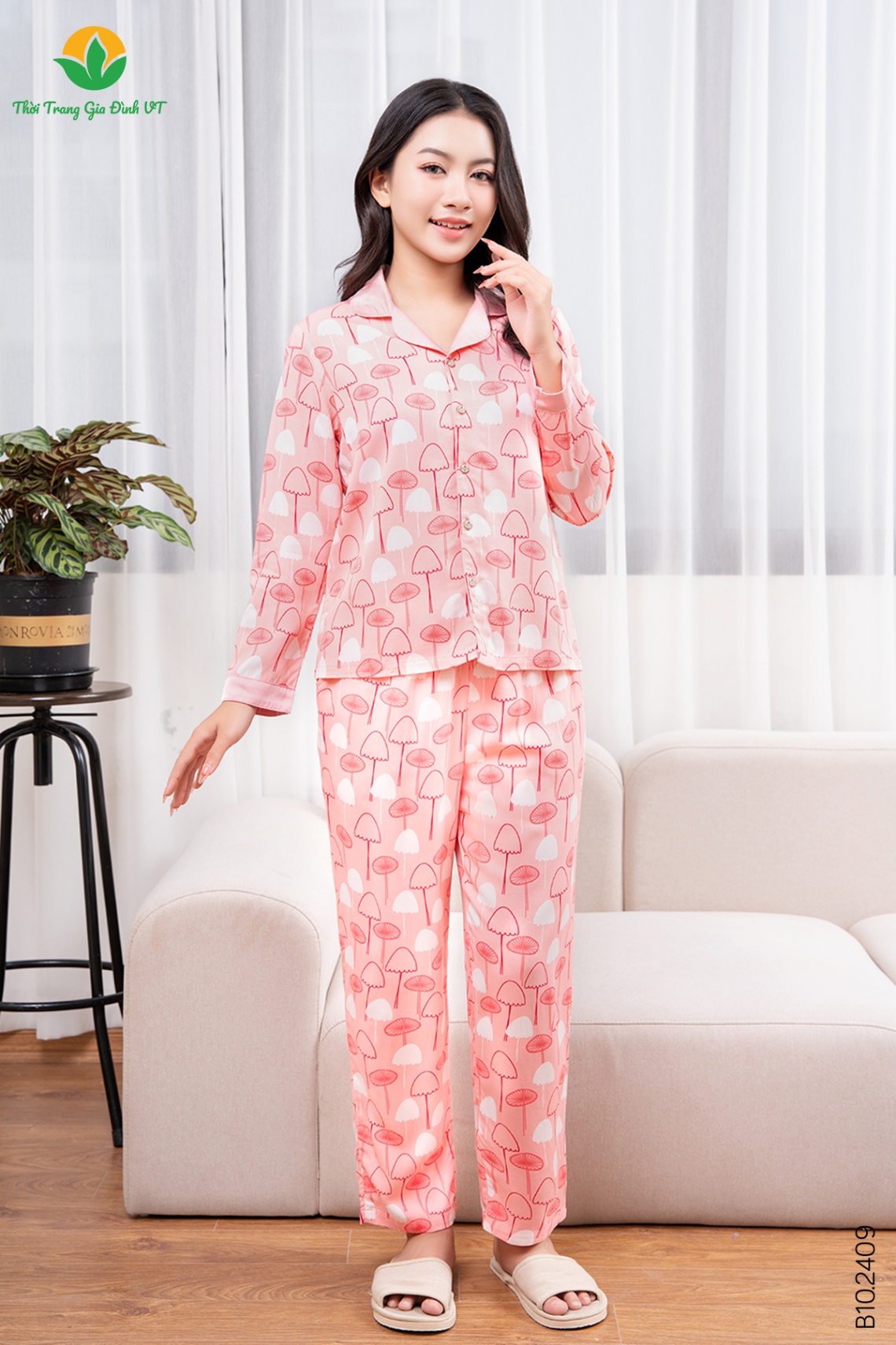 B10.2409.Bộ W QDADT RH chéo pijama cổ lụa - M - Hồng nhạt