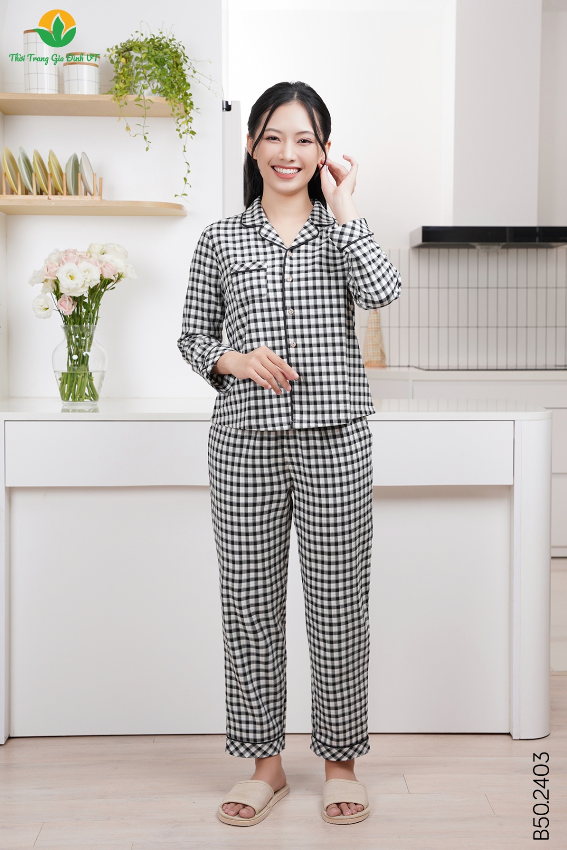 B50.2403.Bộ W QDADT Kẻ pijama - M - Đen