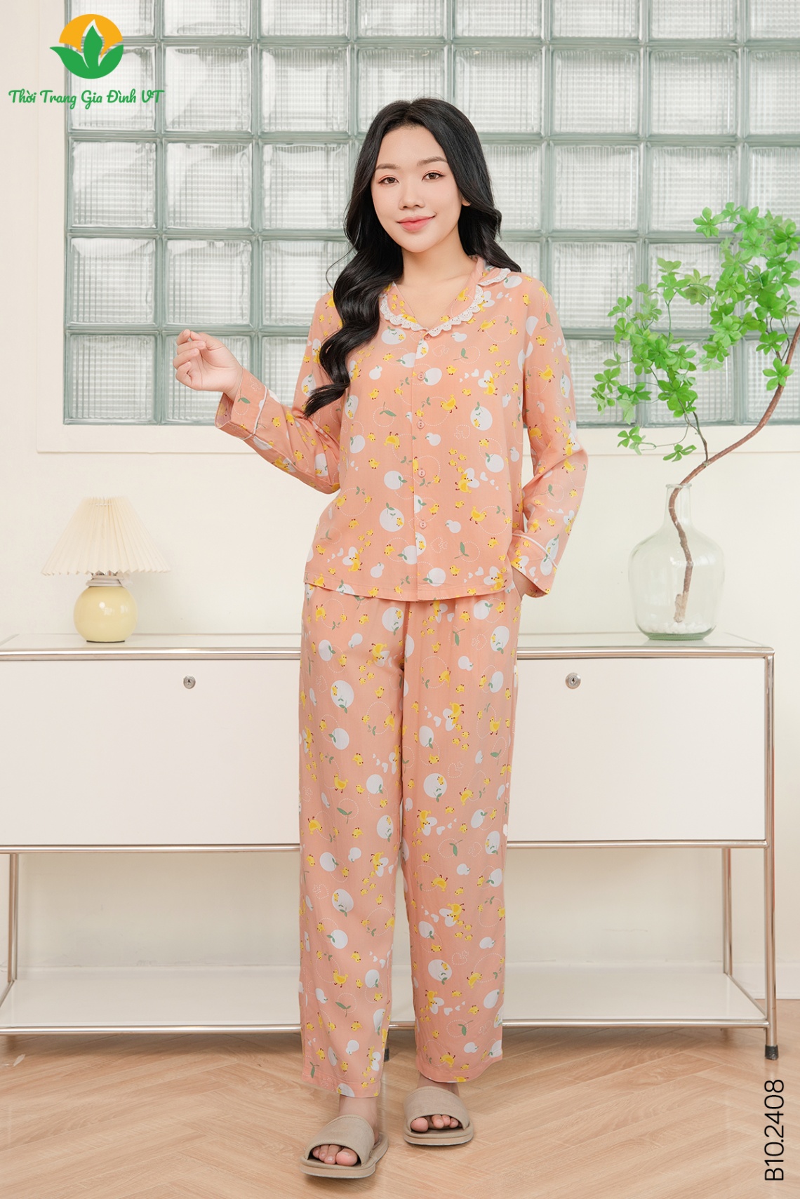 B10.2408.Bộ W QDADT RH pijama phối ren - M - Cam