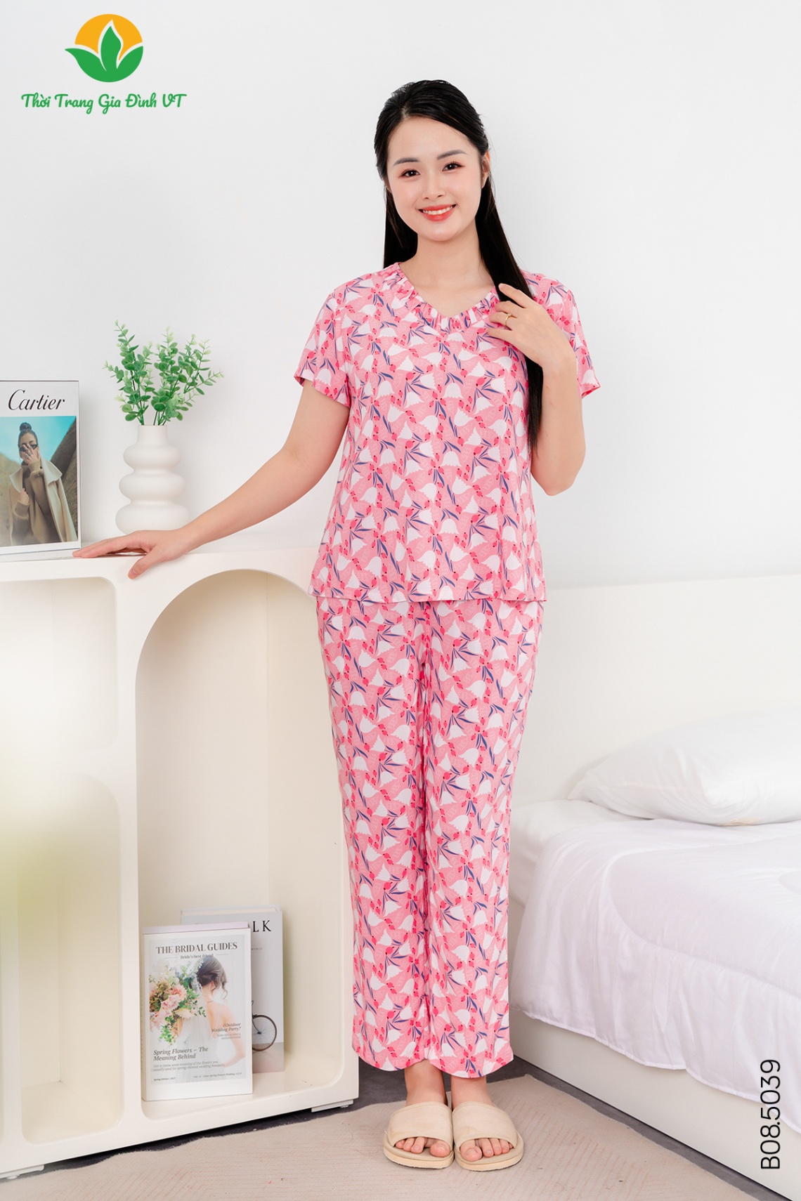 B08.5039.Bộ W QDACT RH cổ V đáp nhún - 2XL - Hồng dâu