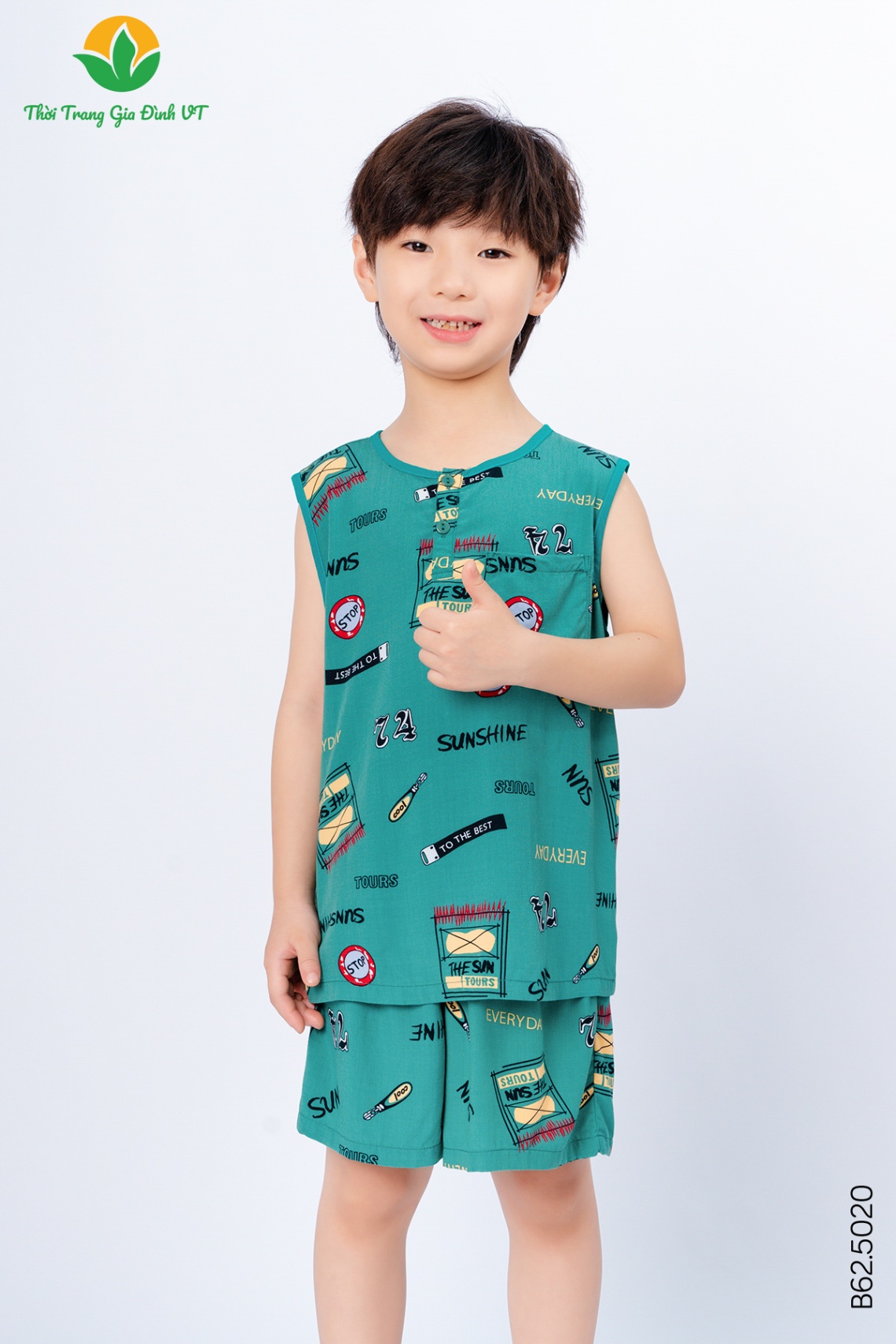 B62.5020.Bộ B QĐASN RH viền cổ - 2-3 - Xanh mint