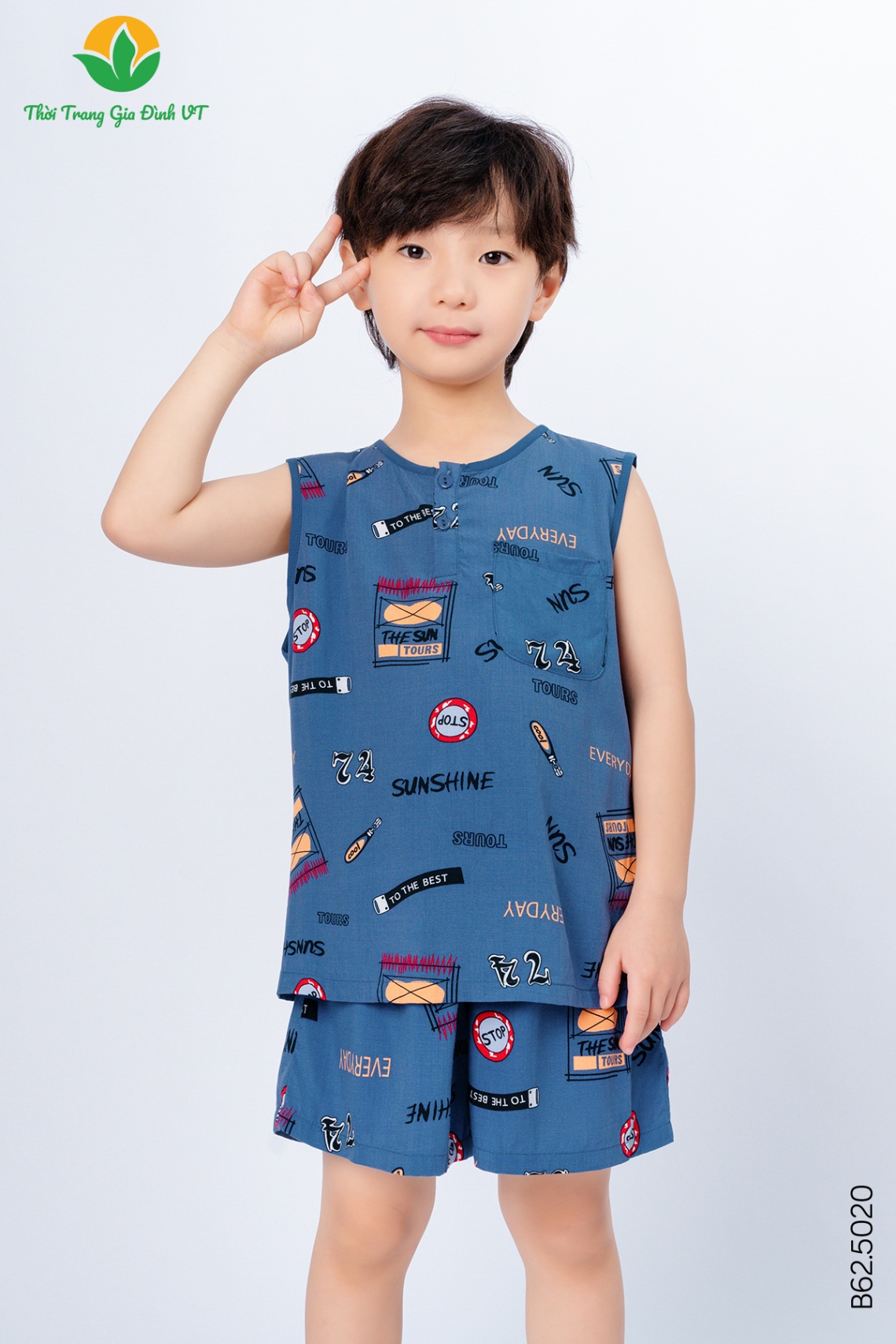 B62.5020.Bộ B QĐASN RH viền cổ - 2-3 - Xanh Đậm