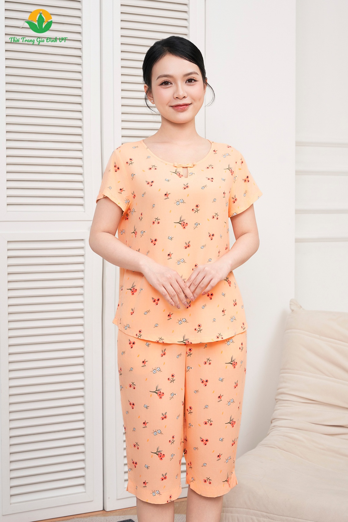 B06.5049.Bộ W QLACT RH cổ xẻ kẹp nơ - 2XL - Cam