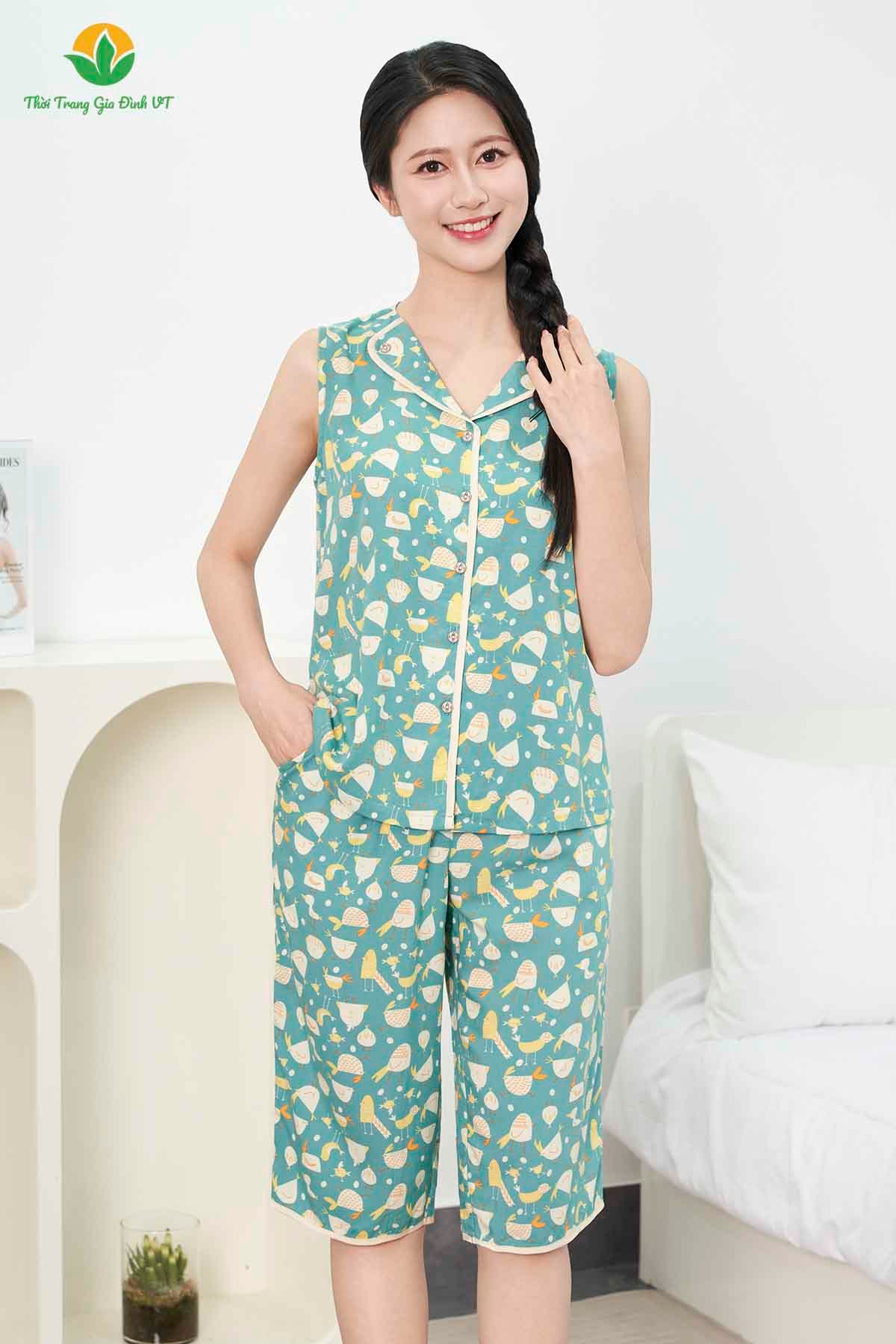 B05.5077.Bộ W QLASN RH cổ ve lật - M - Xanh