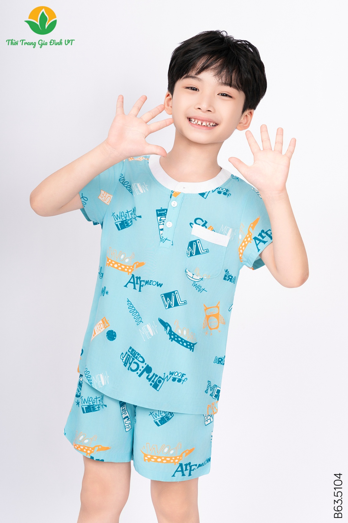 B63.5104.Bộ B QĐACT RH cổ phối túi ngực - 10-11 - Thiên thanh