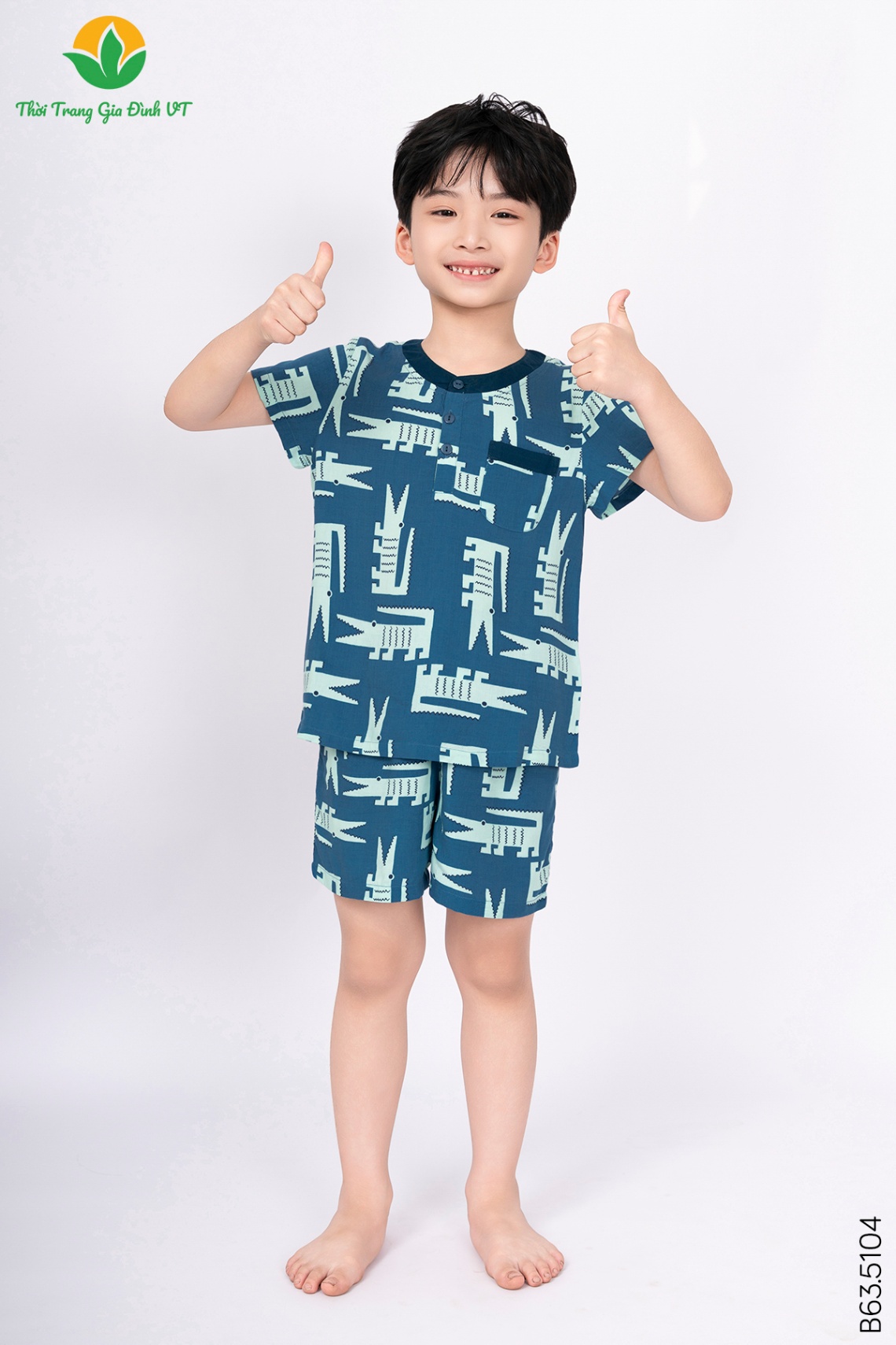 B63.5104.Bộ B QĐACT RH cổ phối túi ngực - 2-3 - Xanh Đậm